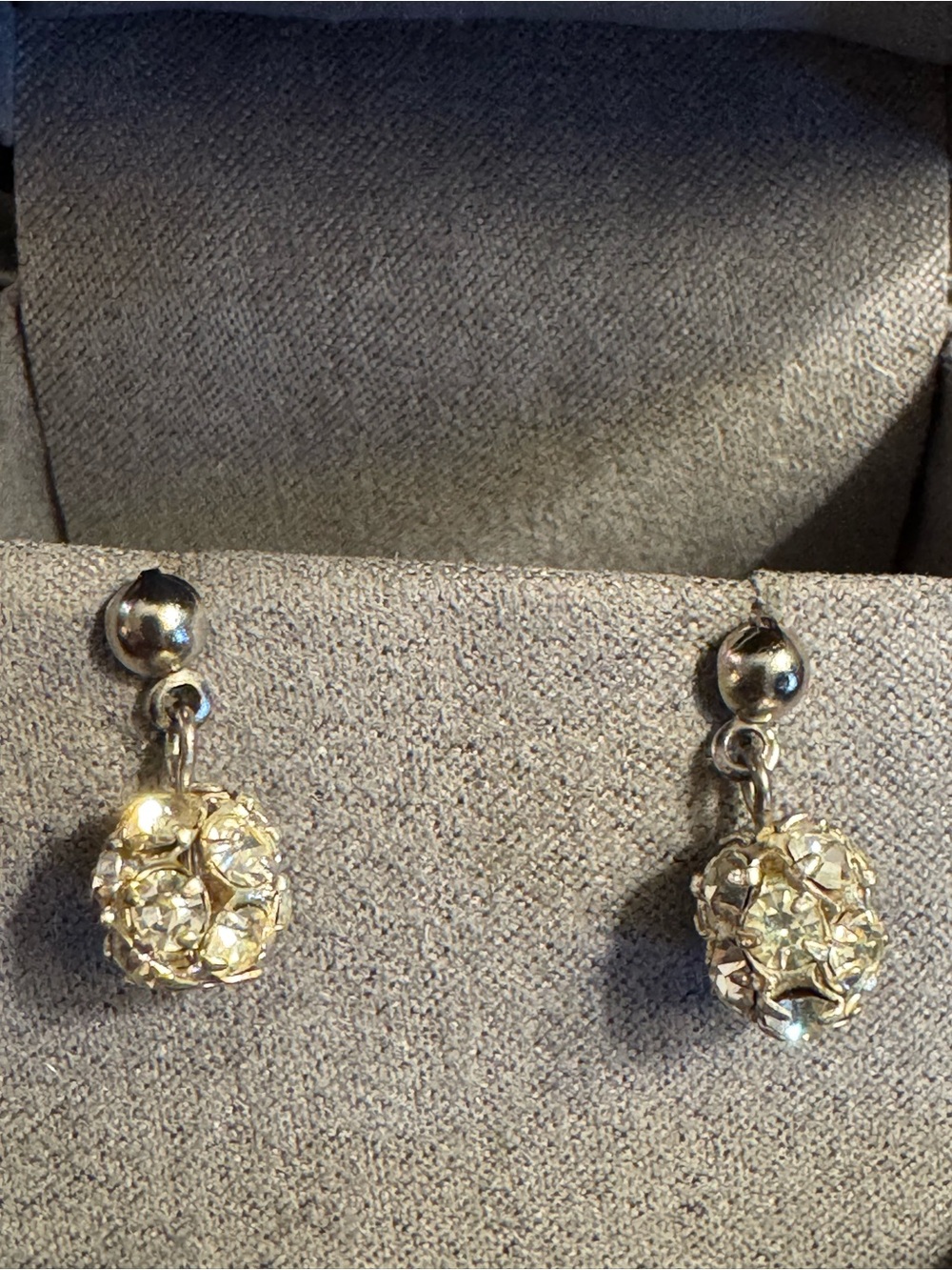 Vintage MCM Silver Tone Rhinestone Ball Drop Earrings - Picture 3 of 3